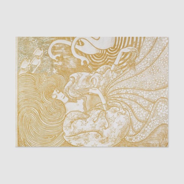 Papel De Seda Decoupage Tissue Paper Woman Swan Art Gold Yellow  (Anverso)