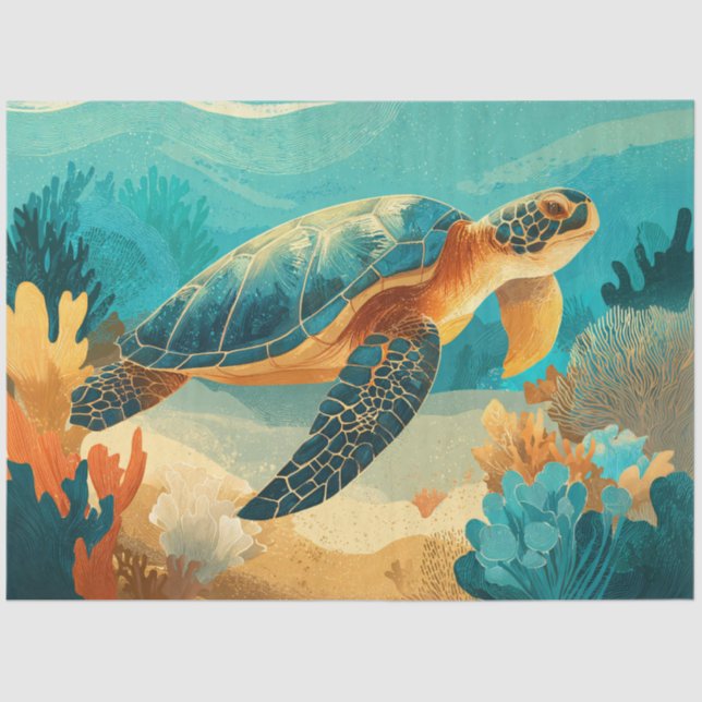 Papel De Seda Decoupage Tortuga Marina Gráfica (Anverso)
