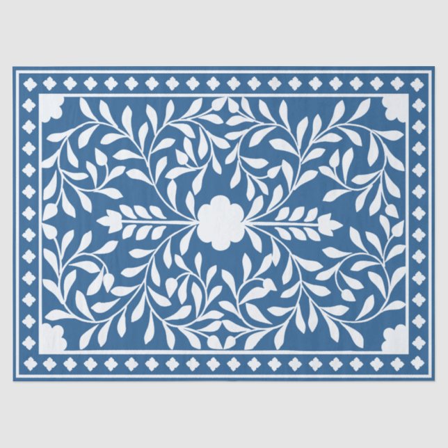 Papel De Seda Decoupage Tradicional de Hueso Incrustado Azul Cla (Anverso)