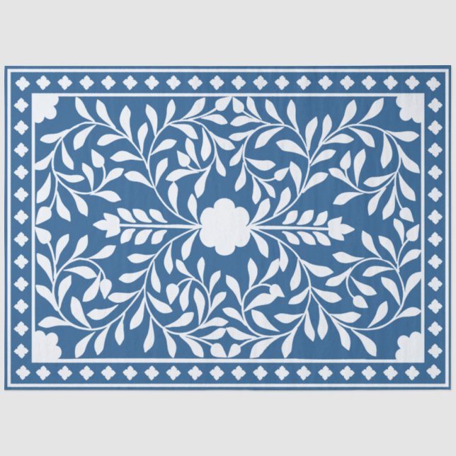 Papel De Seda Decoupage Tradicional de Hueso Incrustado Azul Cla (Anverso)