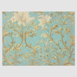 Papel De Seda Decoupage Tradicional Verde Espuma de Mar y Dorado