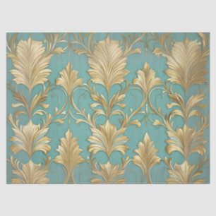 Papel De Seda Decoupage Tradicional Verde Espuma de Mar y Dorado