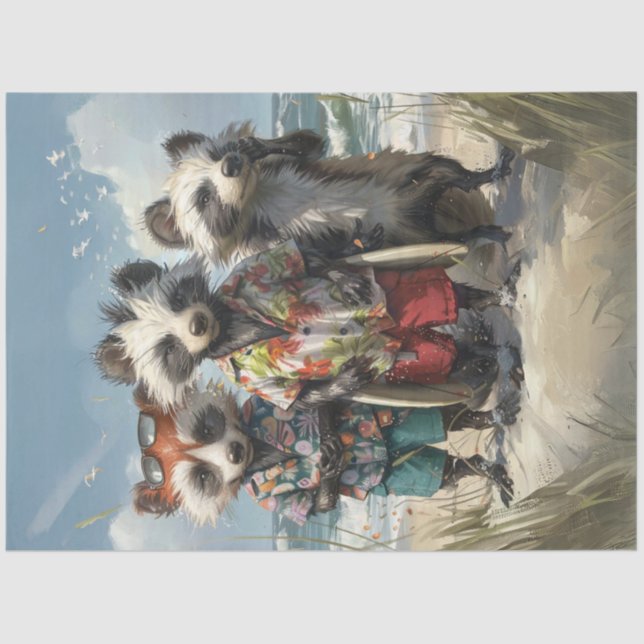 Papel De Seda Decoupage Tropical Racoons Surf Squad  (Anverso)