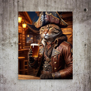 Papel De Seda Decoupage - Un gato pirata bebiendo cerveza -