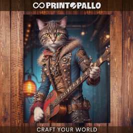 Papel De Seda Decoupage - Un gato steampunk y guitarra -