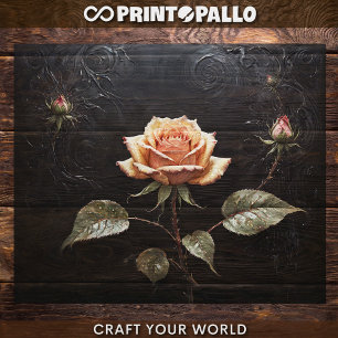 Papel De Seda Decoupage - Una sola rosa rosa sobre negro -