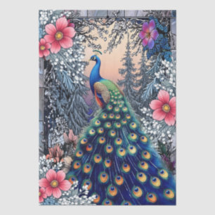 Papel De Seda Decoupage Única de Pavón Floral de Invierno Grande