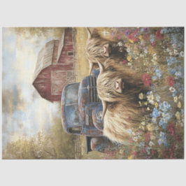 Papel De Seda Decoupage Vacas Altas Tierras Rurales Granero Rojo