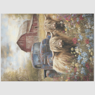 Papel De Seda Decoupage Vacas Altas Tierras Rurales Granero Rojo