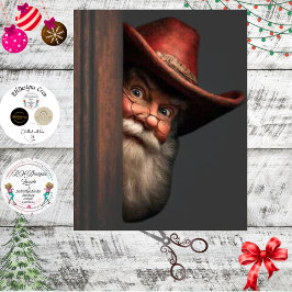 Papel De Seda Decoupage Vaquero Santa Espiando Travieso Amable 