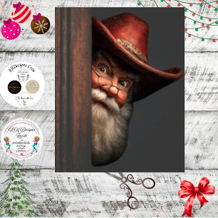 Papel De Seda Decoupage Vaquero Santa Espiando Travieso Amable