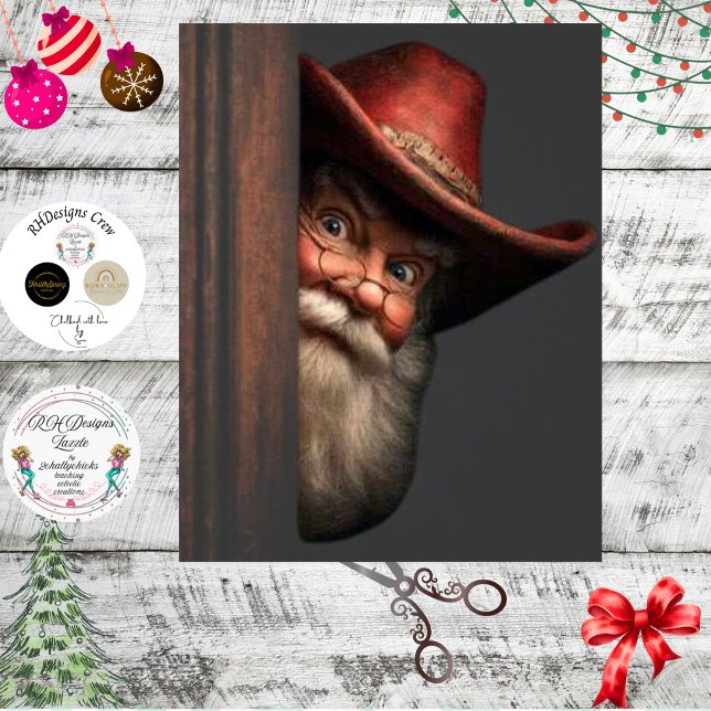 Papel De Seda Decoupage Vaquero Santa Espiando Travieso Amable  (Subido por el creador)