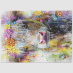 Papel De Seda Decoupage Vibrant Abstract Cow Face