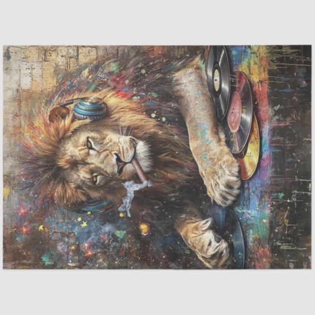 Papel De Seda Decoupage Vibrant Abstract Lion Vinyl Records (Anverso)