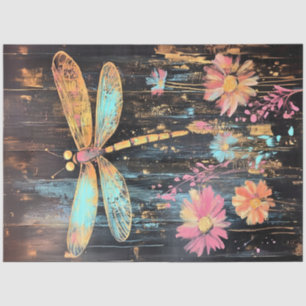 Papel De Seda Decoupage Vibrant Dragonfly Blue Yellow Wings
