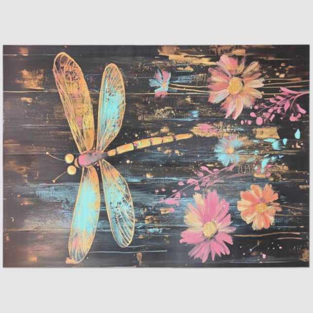 Papel De Seda Decoupage Vibrant Dragonfly Blue Yellow Wings (Anverso)