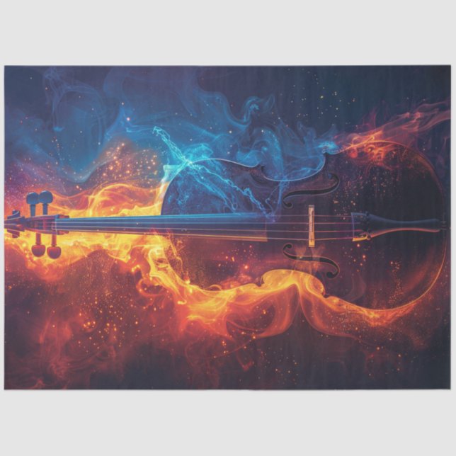 Papel De Seda Decoupage Vibrant Fire Violin (Anverso)