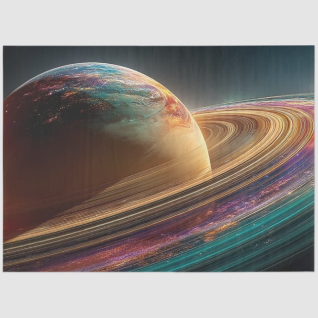 Papel De Seda Decoupage Vibrant Planet Surface Gold Purple Verde (Anverso)