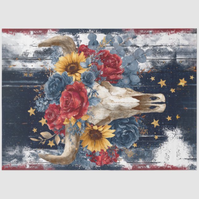 Papel De Seda Decoupage Vibrant Portrait Skull Floral Designs (Anverso)