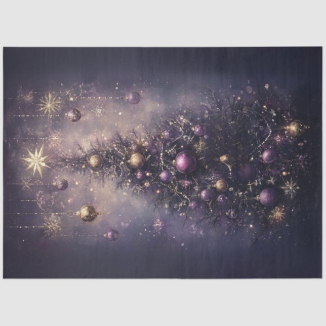 Papel De Seda Decoupage Vibrant Purple Gold Christmas Tree (Anverso)