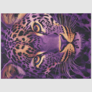 Papel De Seda Decoupage Vibrant Purple Leopards Face Gold Leaf