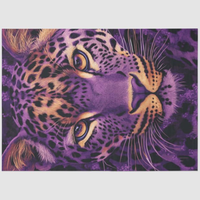 Papel De Seda Decoupage Vibrant Purple Leopards Face Gold Leaf (Anverso)
