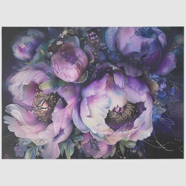 Papel De Seda Decoupage Vibrant Purple Pink Peonies Digital (Anverso)