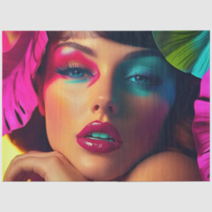 Papel De Seda Decoupage Vibrant Woman Hues Yellow Green Purple