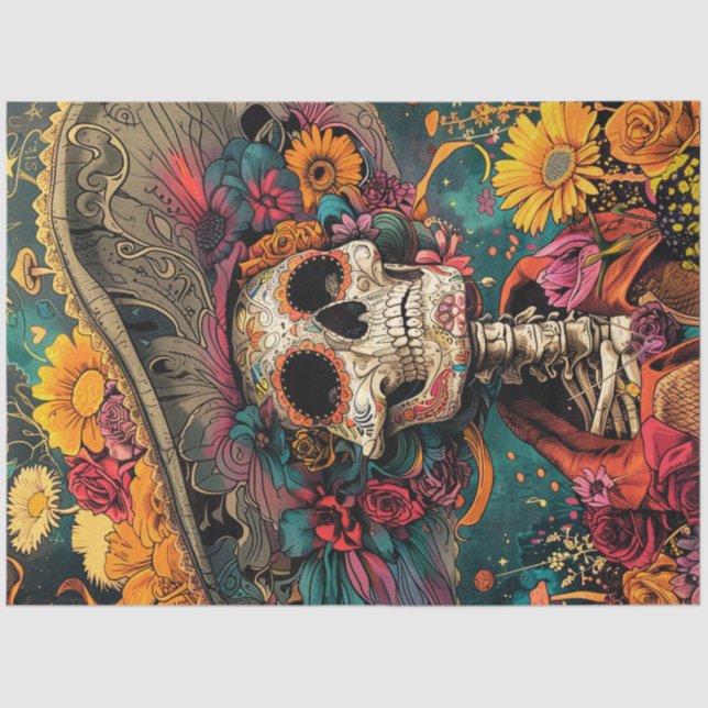 Papel De Seda Decoupage Vibrante Día de la Dama Muerta (Anverso)