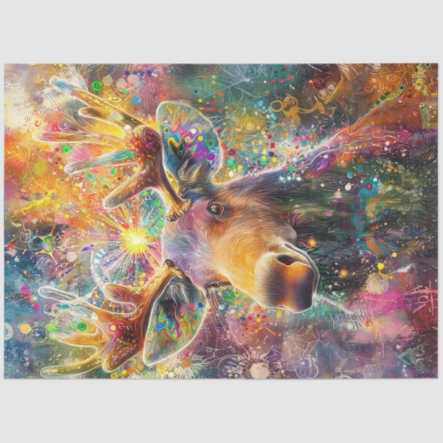 Papel De Seda Decoupage Vibrante Whimsical Moose Digital Art (Anverso)