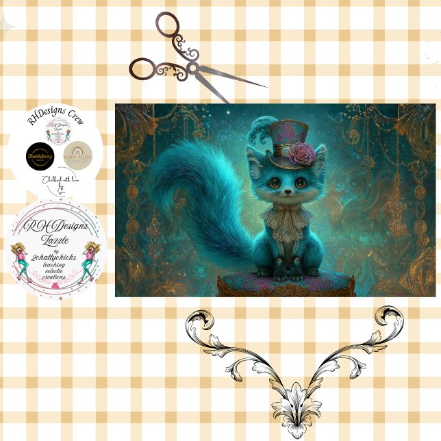 Papel De Seda Decoupage Victorian Blue Teal Fantasy Fox  (Subido por el creador)