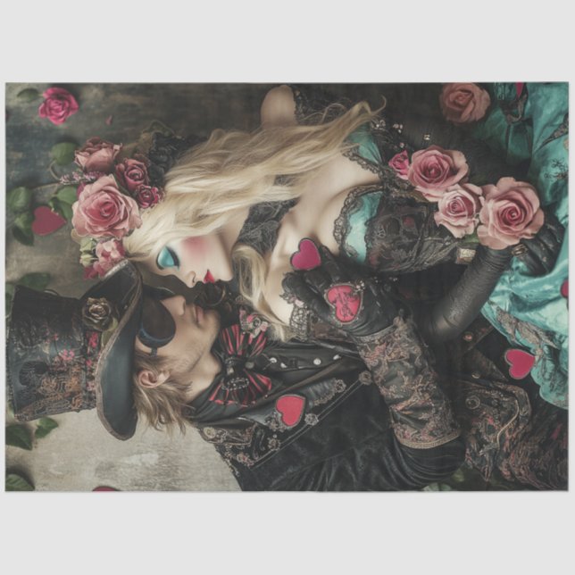 Papel De Seda Decoupage Victorian Valentine Couple Red & Black (Anverso)