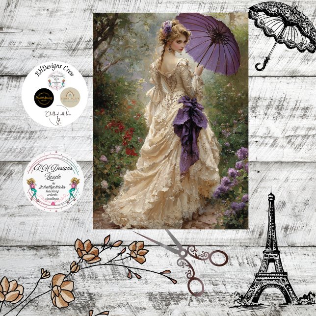 Papel De Seda Decoupage Victorian Woman Romantic Scene Parasol (Subido por el creador)