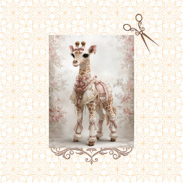 Papel De Seda Decoupage Victoriana Vieja Giraffe Rosa