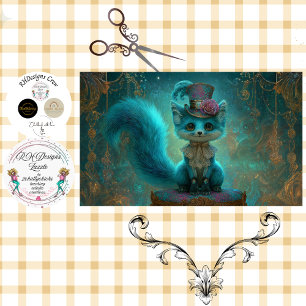 Papel De Seda Decoupage victoriano zorro de fantasía azul teal