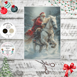 Papel De Seda Decoupage Vintage Classic Santa Riding Caballo Bla