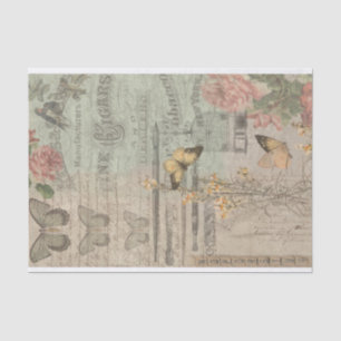 Papel De Seda Decoupage vintage de efemera y mariposa
