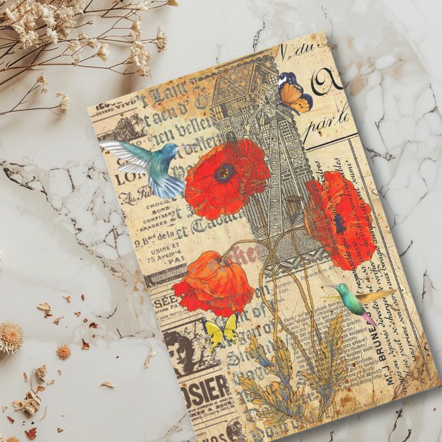 Papel De Seda Decoupage Vintage Ephemera Poppy Hummingbird (Subido por el creador)