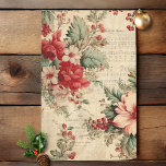 Papel De Seda Decoupage vintage navideña floral<br><div class="desc">Elegante estilo vintage Navidades de diseño floral con flores y poinsettias rosadas,  rojas y blancas,  y holly con escritura angustiada y notación musical en el viejo pergamino sepia. Adecuado para proyectos de desconexión.</div>