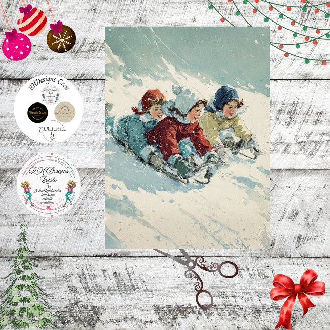 Papel De Seda Decoupage Vintage Poster Children Sledding  (Subido por el creador)