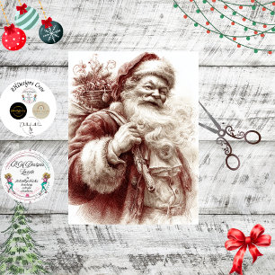 Papel De Seda Decoupage Vintage Santa Painterly Red
