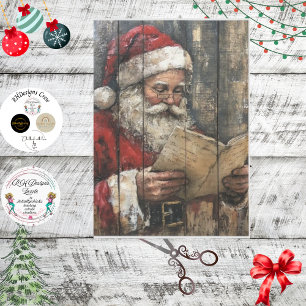 Papel De Seda Decoupage Vintage Santa Reading Naughty Nice List