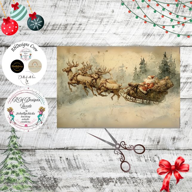Papel De Seda Decoupage Vintage Santa Sleigh Postcard  (Subido por el creador)