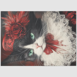Papel De Seda Decoupage Vintage Valentage Cat Red Black