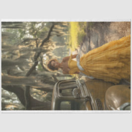 Papel De Seda Decoupage Vintage Yellow Car Beautiful Woman