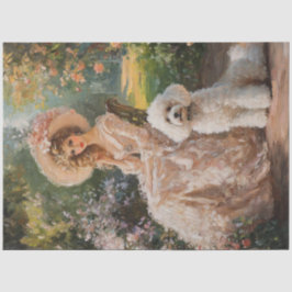 Papel De Seda Decoupage Watercolor Vintage Lady & Poodle Dog
