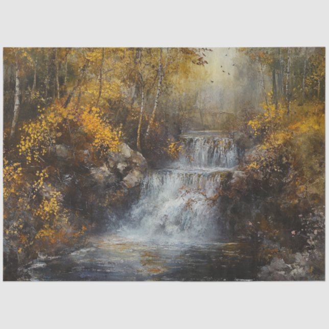 Papel De Seda Decoupage Waterfall Autumn Forest Scene (Anverso)