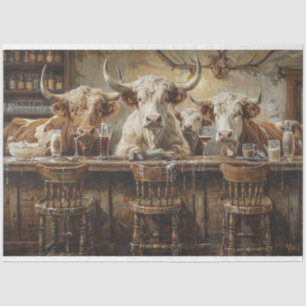Papel De Seda Decoupage Western Bar Con Vacas En Saloon