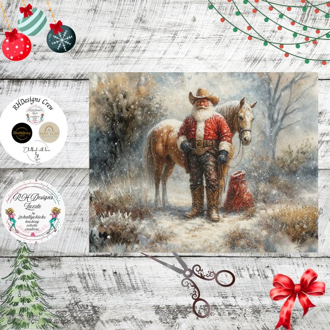 Papel De Seda Decoupage Western Cowboy Santa & Horse (Subido por el creador)