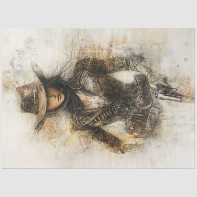 Papel De Seda Decoupage Western Cowgirl Pencil Art Mystical (Anverso)